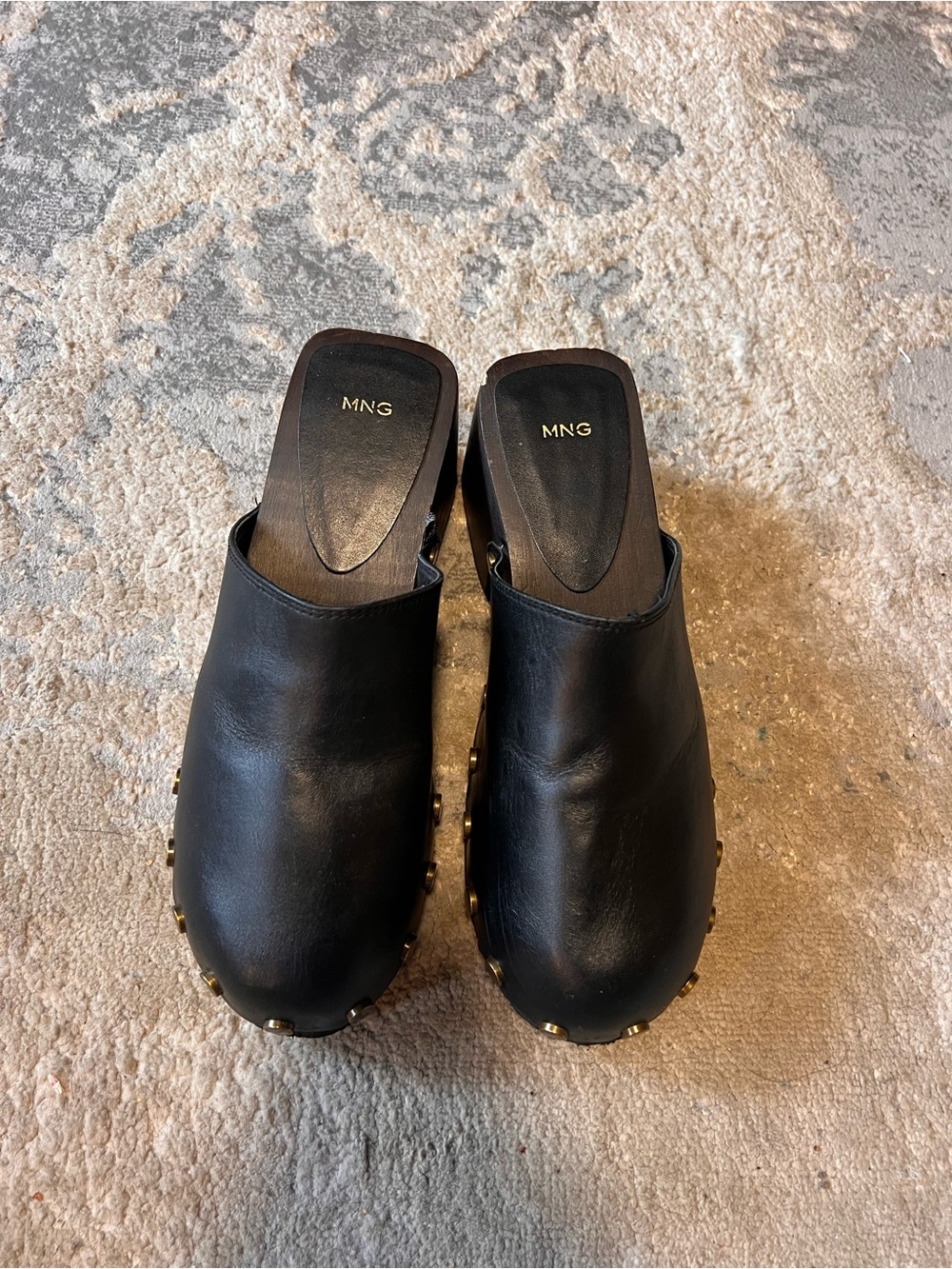 Black Leather Studded Clog Heels - Picture 4 of 4
